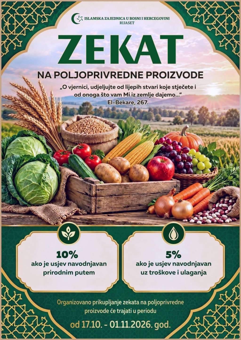 Akcija prikupljanja zekata na poljoprivredne proizvode od 17. oktobra do 1. novembra